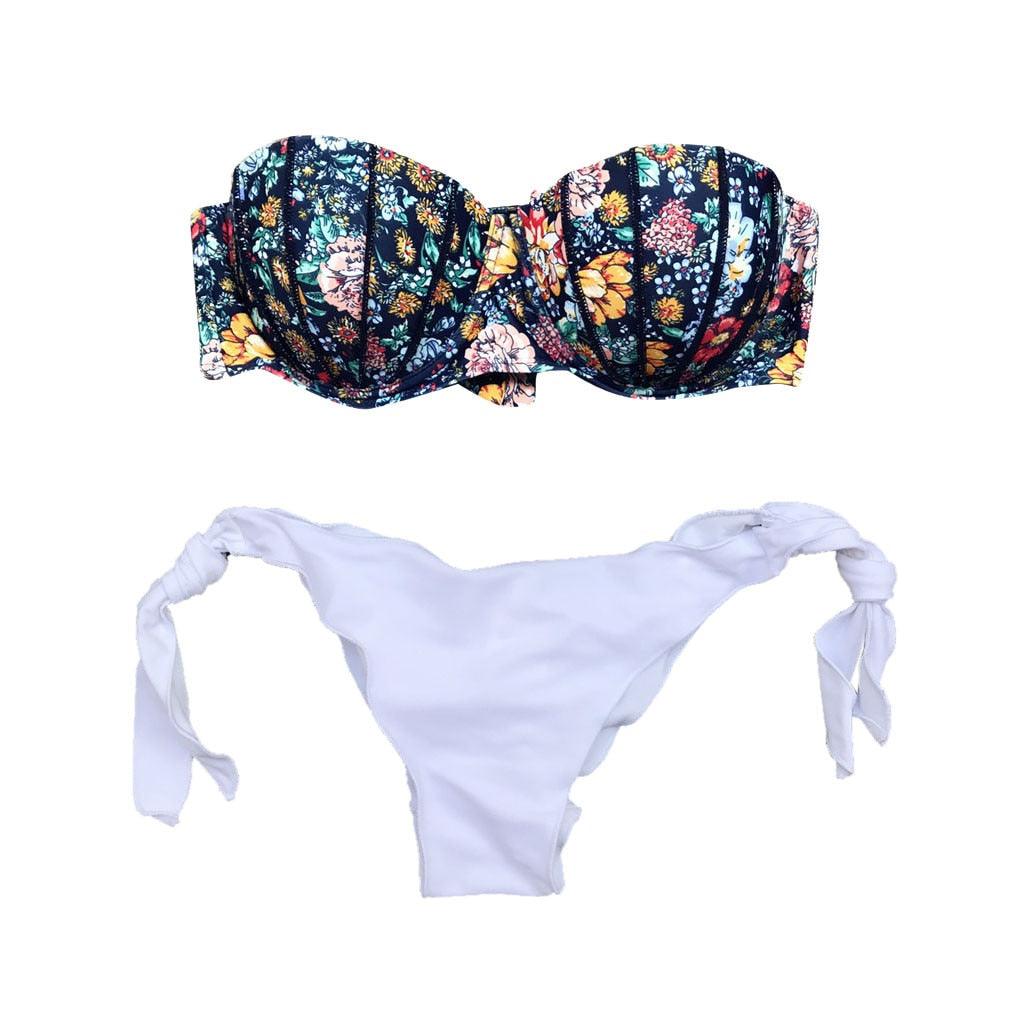 Women Bikini Swimsuit Bandage Floral Print Swimwear Split Bathing Suit Swimsuit Women Two 2 Piece Split Swimsuit  Bandage  Bikini Sets Halter Tops Bottoms Strapless Swimwear Stevvex
