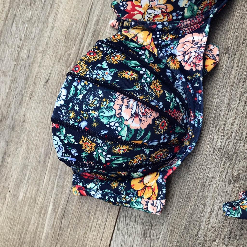Women Bikini Swimsuit Bandage Floral Print Swimwear Split Bathing Suit Swimsuit Women Two 2 Piece Split Swimsuit  Bandage  Bikini Sets Halter Tops Bottoms Strapless Swimwear Stevvex