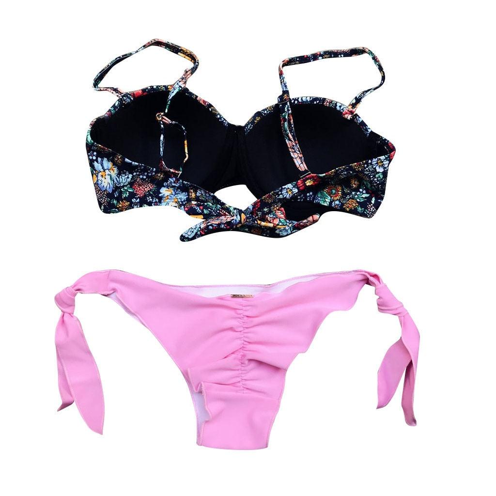 Women Bikini Swimsuit Bandage Floral Print Swimwear Split Bathing Suit Swimsuit Women Two 2 Piece Split Swimsuit  Bandage  Bikini Sets Halter Tops Bottoms Strapless Swimwear Stevvex