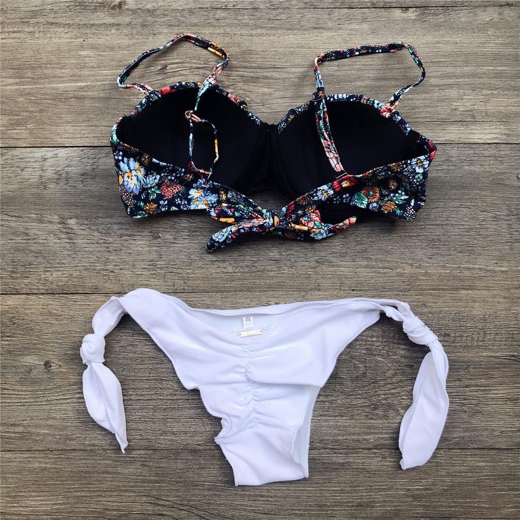 Women Bikini Swimsuit Bandage Floral Print Swimwear Split Bathing Suit Swimsuit Women Two 2 Piece Split Swimsuit  Bandage  Bikini Sets Halter Tops Bottoms Strapless Swimwear Stevvex
