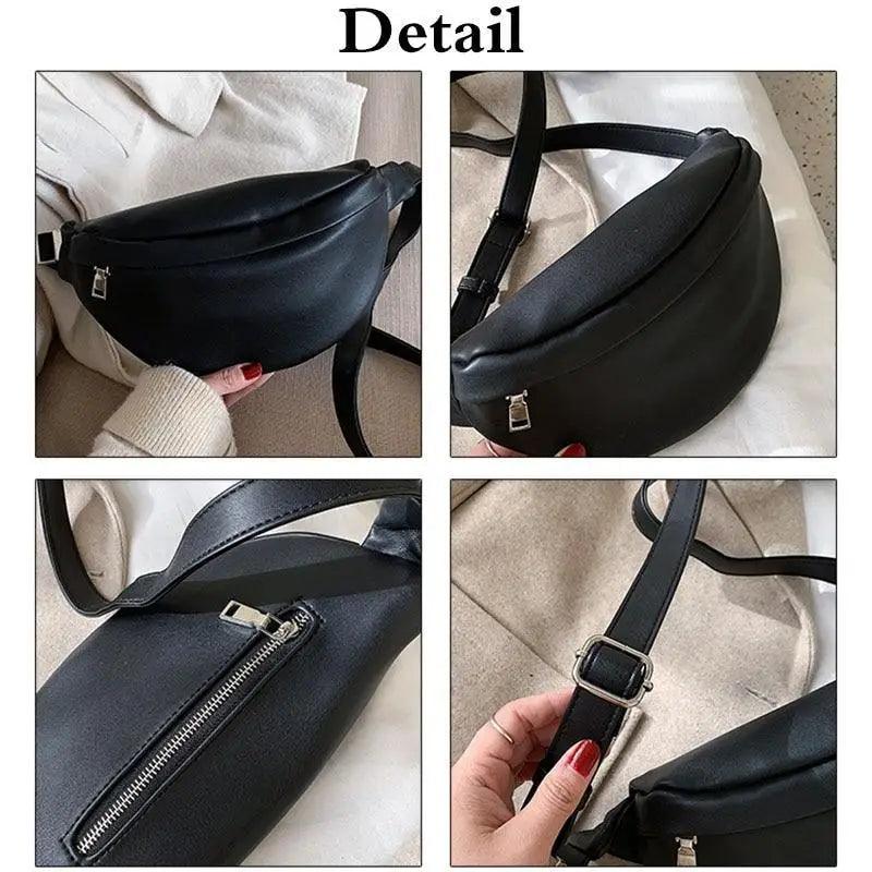 Women Black PU Leather Chest Luxurious Bags Fashionable Crossbody Waist Purse Unisex Fanny Bag Modern Traveling Bag Stevvex