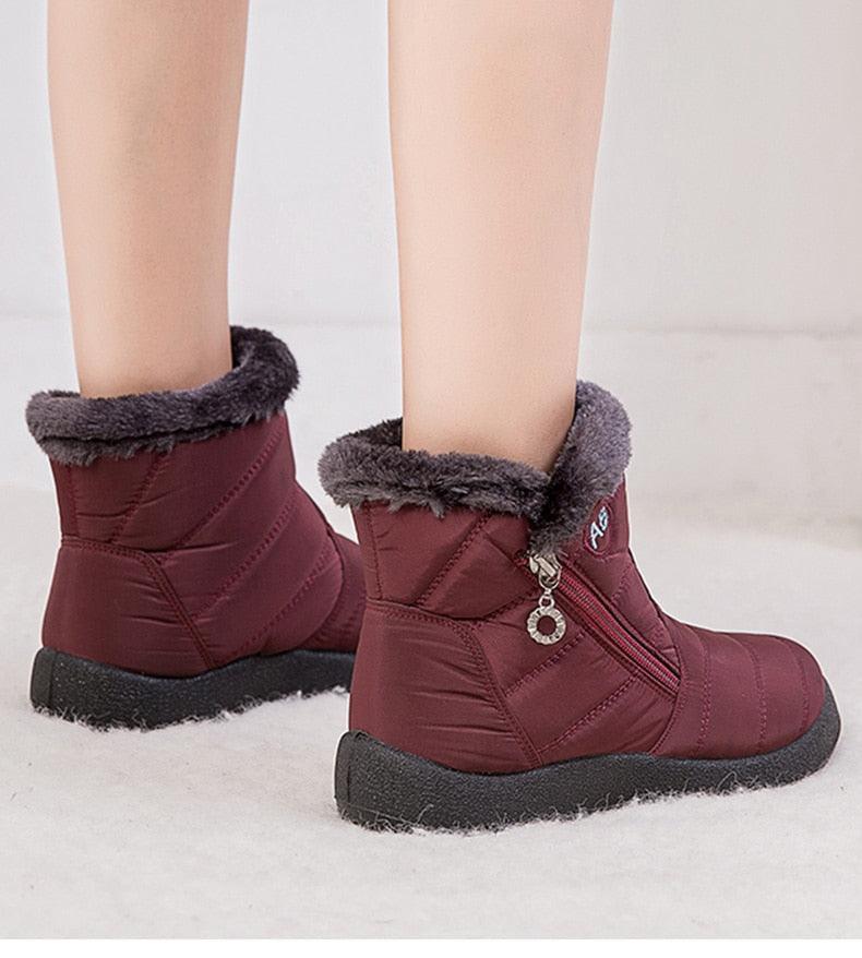 Women Boots Fashion Waterproof Snow Boots For Winter Casual Lightweight Ankle Warm Winter Boots Fur Lined Warm Ankle Boots Slip On Waterproof Shoes Comfortable Soft Design For Female Stevvex