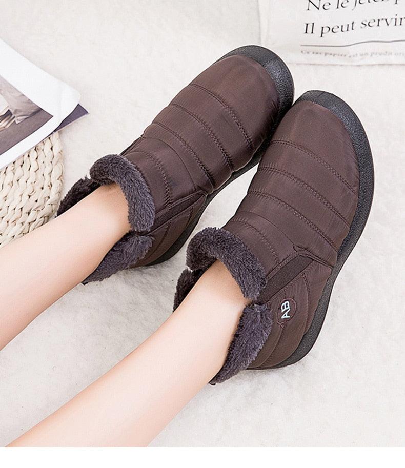 Women Boots Fashion Waterproof Snow Boots For Winter Casual Lightweight Ankle Warm Winter Boots Fur Lined Warm Ankle Boots Slip On Waterproof Shoes Comfortable Soft Design For Female Stevvex