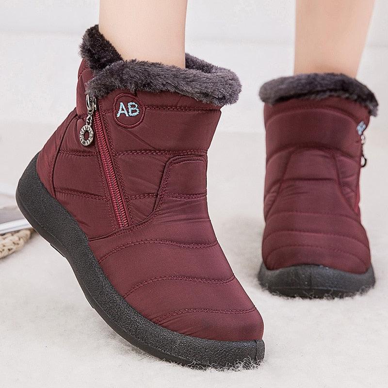 Women Boots Fashion Waterproof Snow Boots For Winter Casual Lightweight Ankle Warm Winter Boots Fur Lined Warm Ankle Boots Slip On Waterproof Shoes Comfortable Soft Design For Female Stevvex