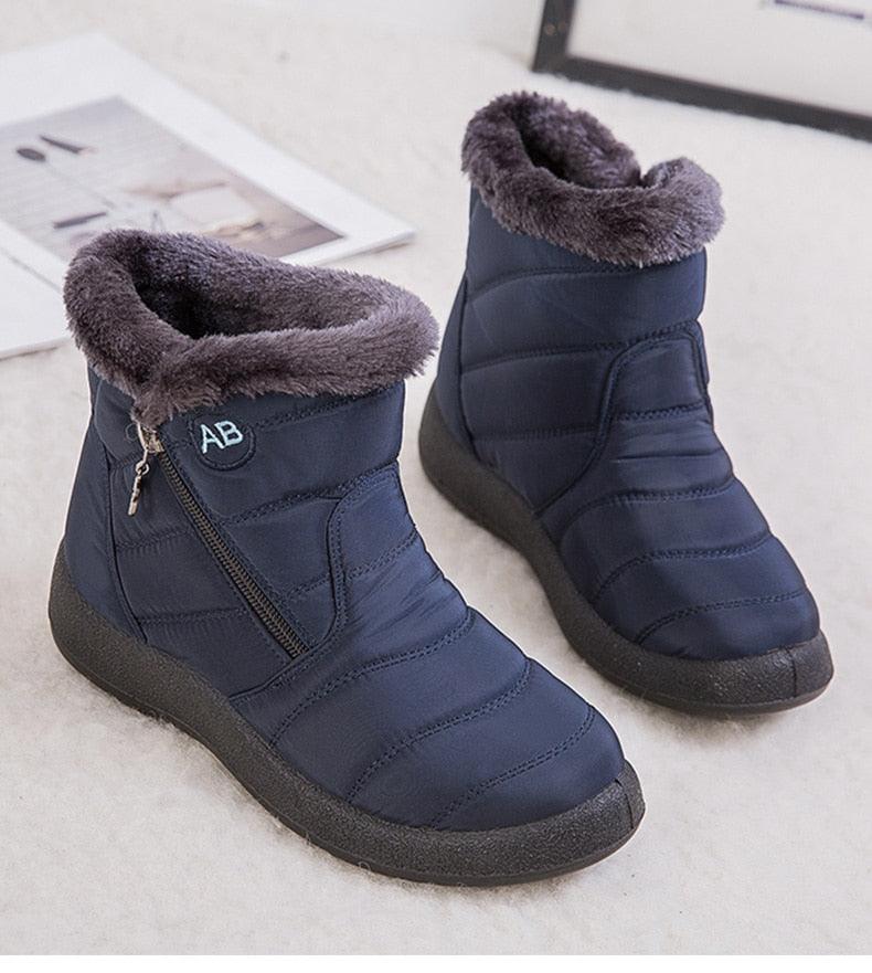 Women Boots Fashion Waterproof Snow Boots For Winter Casual Lightweight Ankle Warm Winter Boots Fur Lined Warm Ankle Boots Slip On Waterproof Shoes Comfortable Soft Design For Female Stevvex