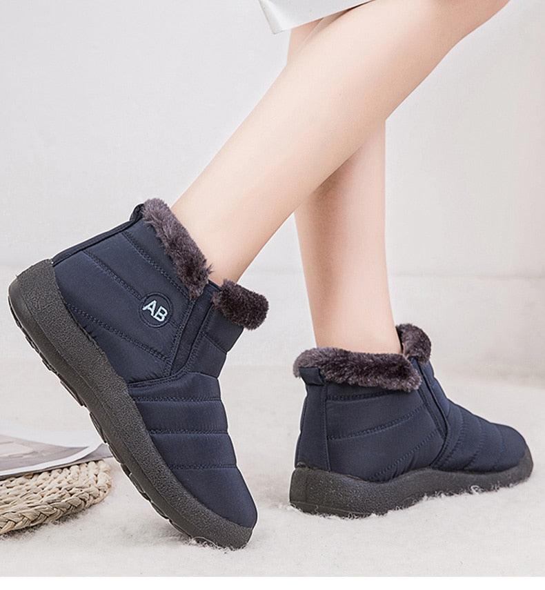 Women Boots Fashion Waterproof Snow Boots For Winter Casual Lightweight Ankle Warm Winter Boots Fur Lined Warm Ankle Boots Slip On Waterproof Shoes Comfortable Soft Design For Female Stevvex