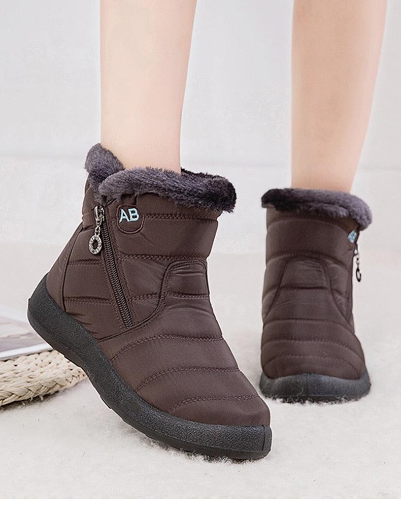 Women Boots Fashion Waterproof Snow Boots For Winter Casual Lightweight Ankle Warm Winter Boots Fur Lined Warm Ankle Boots Slip On Waterproof Shoes Comfortable Soft Design For Female Stevvex