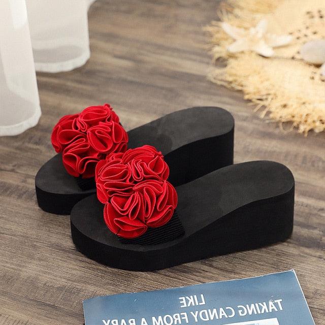 Women Bow Summer Sandals Slipper Indoor Outdoor Flip-flops Beach Shoes New Fashion Casual Flower Slipper High Heeled Bow-Knot Platform Flip Flops Beach Sandals Fashion Summer Slippers Stevvex