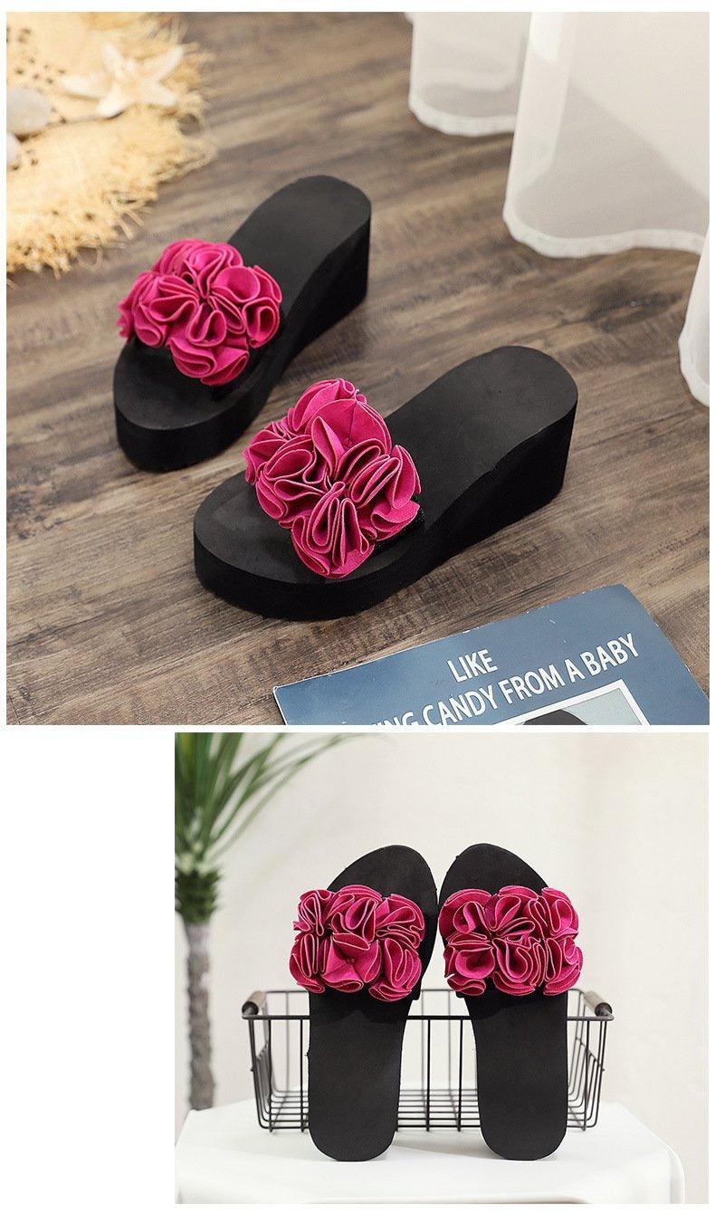 Women Bow Summer Sandals Slipper Indoor Outdoor Flip-flops Beach Shoes New Fashion Casual Flower Slipper High Heeled Bow-Knot Platform Flip Flops Beach Sandals Fashion Summer Slippers Stevvex
