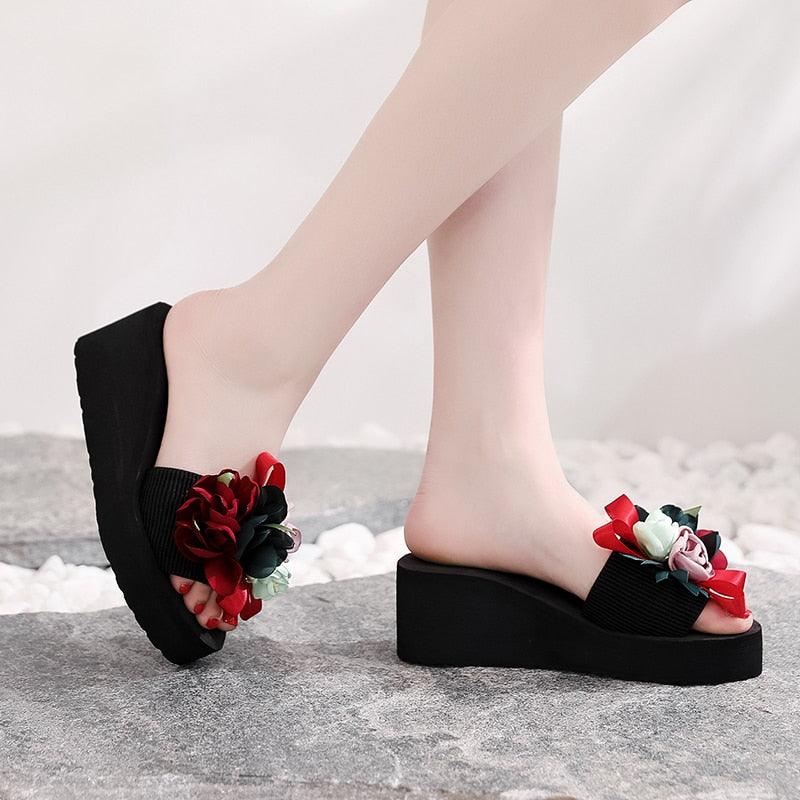 Women Bow Summer Sandals Slipper Indoor Outdoor Flip-flops Beach Shoes New Fashion Casual Flower Slipper High Heeled Bow-Knot Platform Flip Flops Beach Sandals Fashion Summer Slippers Stevvex