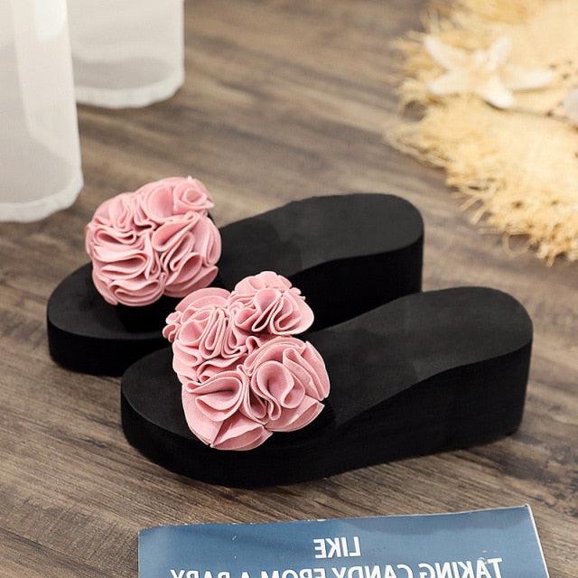 Women Bow Summer Sandals Slipper Indoor Outdoor Flip-flops Beach Shoes New Fashion Casual Flower Slipper High Heeled Bow-Knot Platform Flip Flops Beach Sandals Fashion Summer Slippers Stevvex