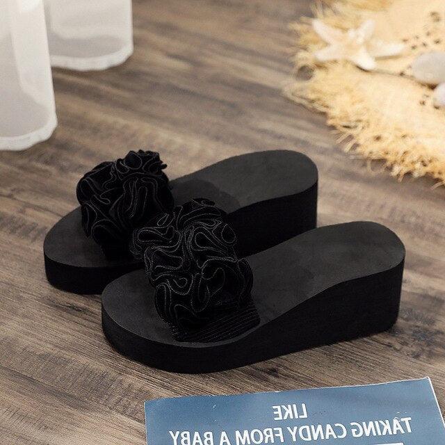 Women Bow Summer Sandals Slipper Indoor Outdoor Flip-flops Beach Shoes New Fashion Casual Flower Slipper High Heeled Bow-Knot Platform Flip Flops Beach Sandals Fashion Summer Slippers Stevvex