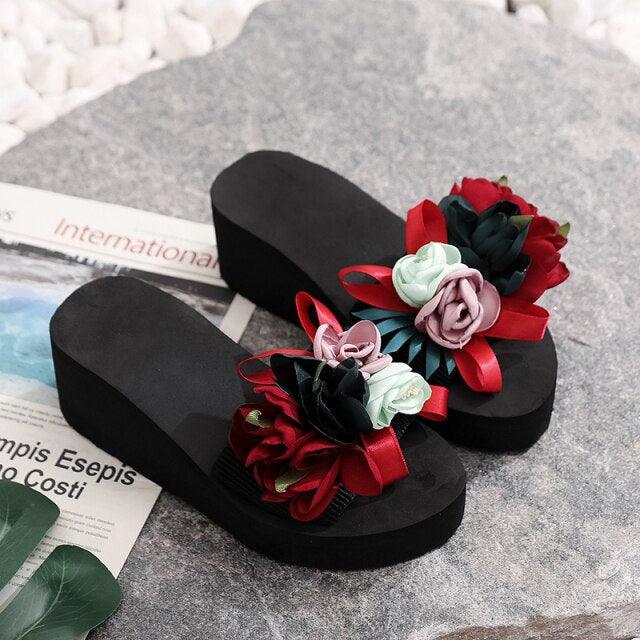Women Bow Summer Sandals Slipper Indoor Outdoor Flip-flops Beach Shoes New Fashion Casual Flower Slipper High Heeled Bow-Knot Platform Flip Flops Beach Sandals Fashion Summer Slippers Stevvex