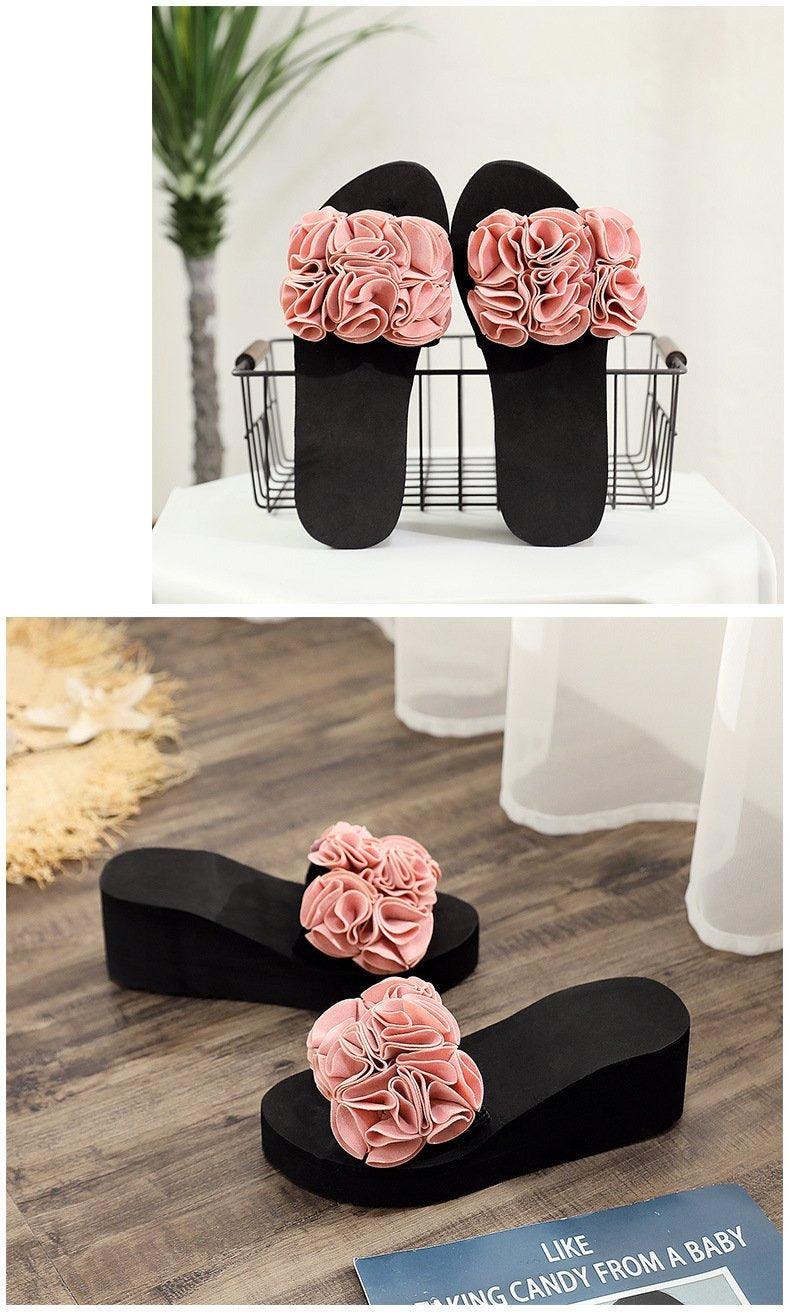 Women Bow Summer Sandals Slipper Indoor Outdoor Flip-flops Beach Shoes New Fashion Casual Flower Slipper High Heeled Bow-Knot Platform Flip Flops Beach Sandals Fashion Summer Slippers Stevvex