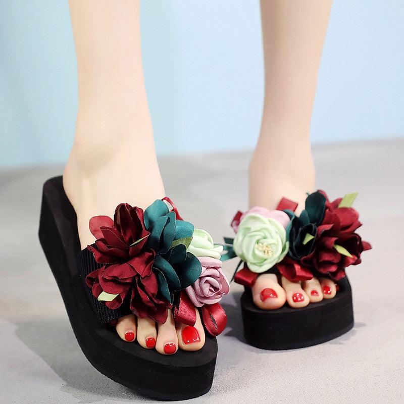Women Bow Summer Sandals Slipper Indoor Outdoor Flip-flops Beach Shoes New Fashion Casual Flower Slipper High Heeled Bow-Knot Platform Flip Flops Beach Sandals Fashion Summer Slippers Stevvex