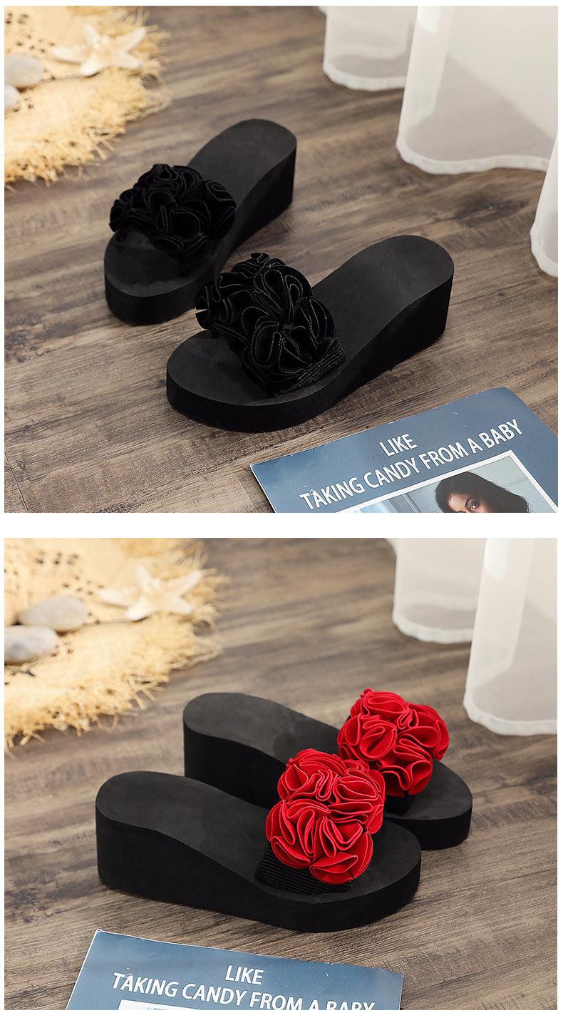 Women Bow Summer Sandals Slipper Indoor Outdoor Flip-flops Beach Shoes New Fashion Casual Flower Slipper High Heeled Bow-Knot Platform Flip Flops Beach Sandals Fashion Summer Slippers Stevvex
