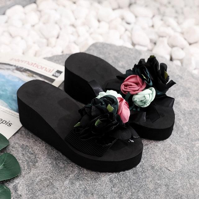 Women Bow Summer Sandals Slipper Indoor Outdoor Flip-flops Beach Shoes New Fashion Casual Flower Slipper High Heeled Bow-Knot Platform Flip Flops Beach Sandals Fashion Summer Slippers Stevvex
