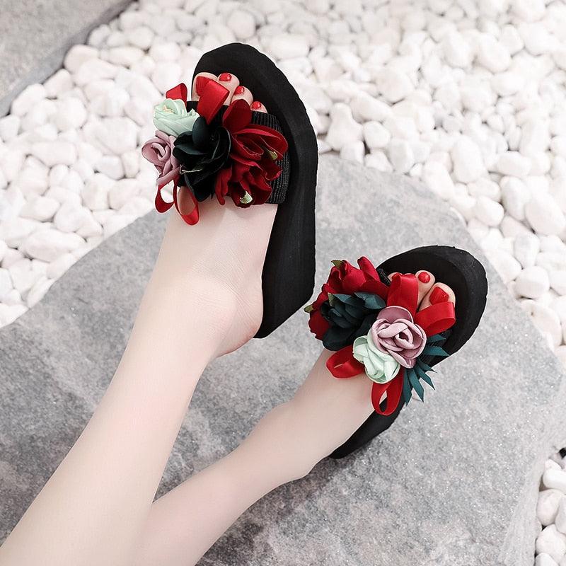 Women Bow Summer Sandals Slipper Indoor Outdoor Flip-flops Beach Shoes New Fashion Casual Flower Slipper High Heeled Bow-Knot Platform Flip Flops Beach Sandals Fashion Summer Slippers Stevvex