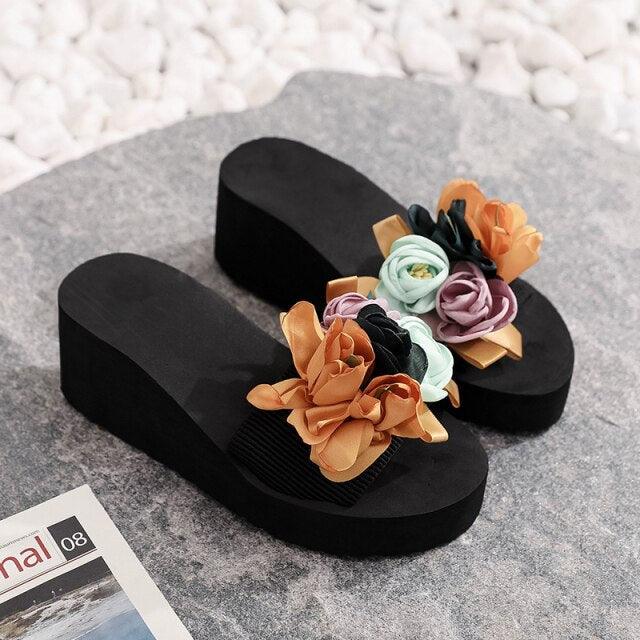 Women Bow Summer Sandals Slipper Indoor Outdoor Flip-flops Beach Shoes New Fashion Casual Flower Slipper High Heeled Bow-Knot Platform Flip Flops Beach Sandals Fashion Summer Slippers Stevvex