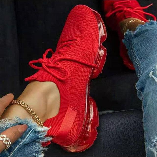 Women Breathable Sneakers Autumn New Lace Up Casual Shoes Outdoor Sport Walking Athletic Tennis Shoes Air Cushion Lightweight Sneakers Lace Up Sport Running Sneakers Stevvex