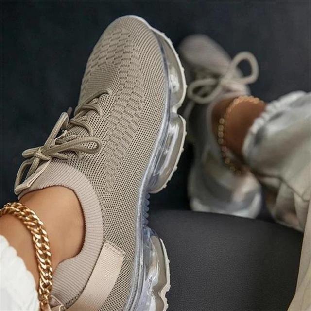 Women Breathable Sneakers Autumn New Lace Up Casual Shoes Outdoor Sport Walking Athletic Tennis Shoes Air Cushion Lightweight Sneakers Lace Up Sport Running Sneakers Stevvex