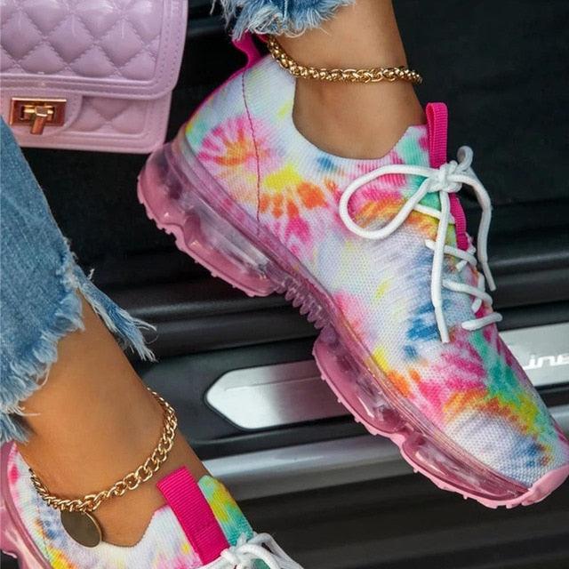 Women Breathable Sneakers Autumn New Lace Up Casual Shoes Outdoor Sport Walking Athletic Tennis Shoes Air Cushion Lightweight Sneakers Lace Up Sport Running Sneakers Stevvex