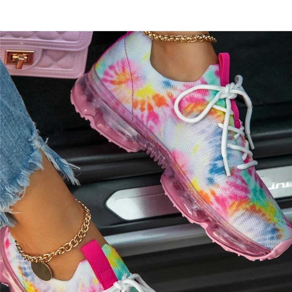 Women Breathable Sneakers Autumn New Lace Up Casual Shoes Outdoor Sport Walking Athletic Tennis Shoes Air Cushion Lightweight Sneakers Lace Up Sport Running Sneakers Stevvex