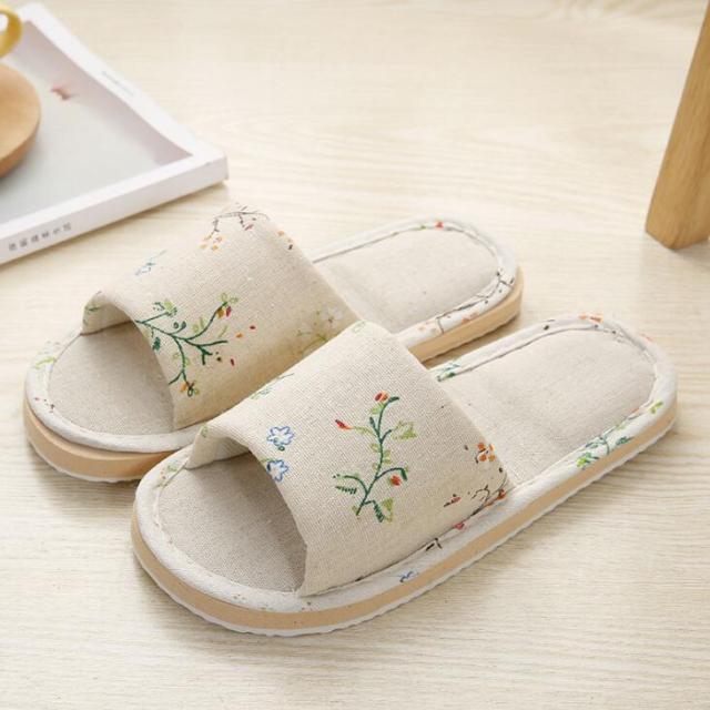 Women Casual Floral Home Slippers Soft Non-slip Foam Bottom Slippers Spring Autumn Indoor Couple Linen Slipper Flip Flops Slides Slip-On Indoor Slippers For Women Soft Womens Flannel Home Bedroom Slippers Stevvex