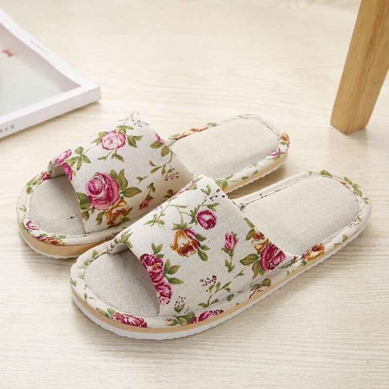 Women Casual Floral Home Slippers Soft Non-slip Foam Bottom Slippers Spring Autumn Indoor Couple Linen Slipper Flip Flops Slides Slip-On Indoor Slippers For Women Soft Womens Flannel Home Bedroom Slippers Stevvex