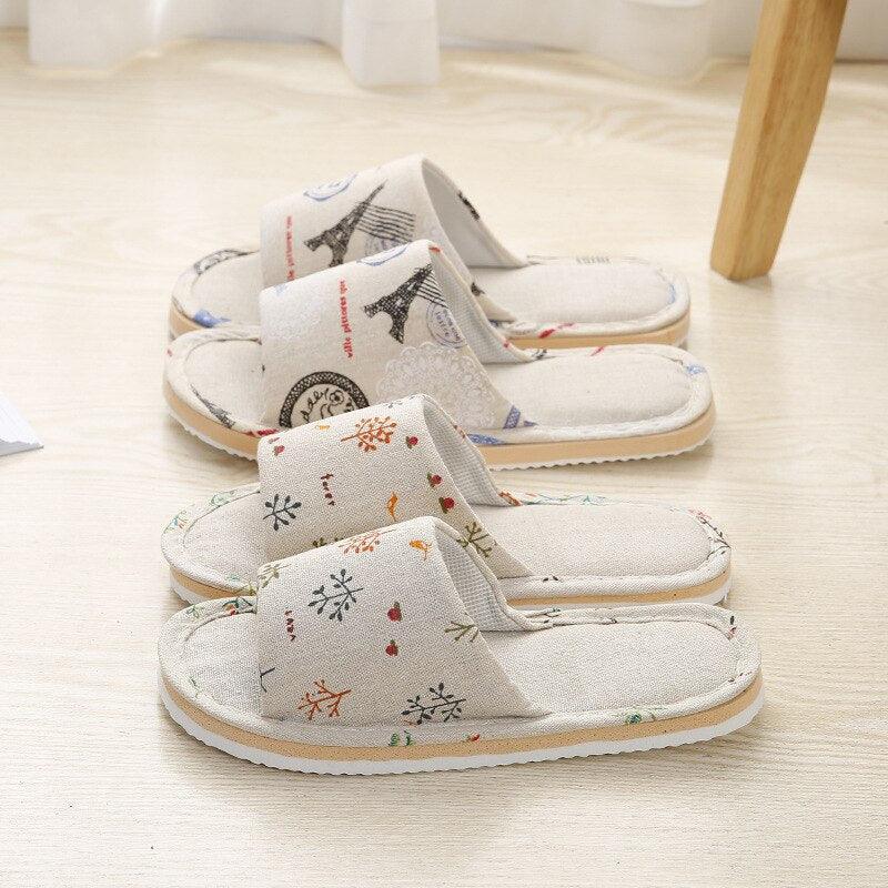 Women Casual Floral Home Slippers Soft Non-slip Foam Bottom Slippers Spring Autumn Indoor Couple Linen Slipper Flip Flops Slides Slip-On Indoor Slippers For Women Soft Womens Flannel Home Bedroom Slippers Stevvex