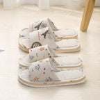 Women Casual Floral Home Slippers Soft Non-slip Foam Bottom Slippers Spring Autumn Indoor Couple Linen Slipper Flip Flops Slides Slip-On Indoor Slippers For Women Soft Womens Flannel Home Bedroom Slippers Stevvex