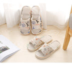 Women Casual Floral Home Slippers Soft Non-slip Foam Bottom Slippers Spring Autumn Indoor Couple Linen Slipper Flip Flops Slides Slip-On Indoor Slippers For Women Soft Womens Flannel Home Bedroom Slippers Stevvex