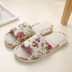 Women Casual Floral Home Slippers Soft Non-slip Foam Bottom Slippers Spring Autumn Indoor Couple Linen Slipper Flip Flops Slides Slip-On Indoor Slippers For Women Soft Womens Flannel Home Bedroom Slippers Stevvex