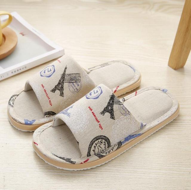 Women Casual Floral Home Slippers Soft Non-slip Foam Bottom Slippers Spring Autumn Indoor Couple Linen Slipper Flip Flops Slides Slip-On Indoor Slippers For Women Soft Womens Flannel Home Bedroom Slippers Stevvex