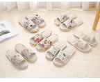 Women Casual Floral Home Slippers Soft Non-slip Foam Bottom Slippers Spring Autumn Indoor Couple Linen Slipper Flip Flops Slides Slip-On Indoor Slippers For Women Soft Womens Flannel Home Bedroom Slippers Stevvex