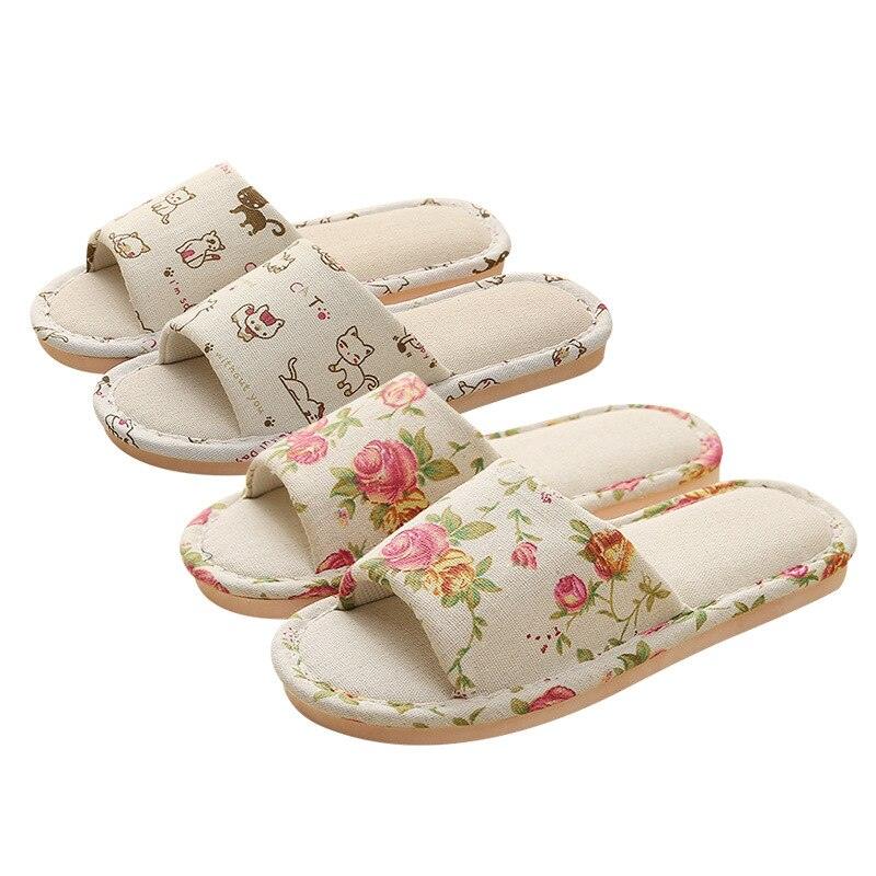 Women Casual Floral Home Slippers Soft Non-slip Foam Bottom Slippers Spring Autumn Indoor Couple Linen Slipper Flip Flops Slides Slip-On Indoor Slippers For Women Soft Womens Flannel Home Bedroom Slippers Stevvex