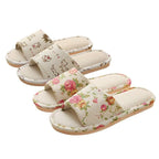 Women Casual Floral Home Slippers Soft Non-slip Foam Bottom Slippers Spring Autumn Indoor Couple Linen Slipper Flip Flops Slides Slip-On Indoor Slippers For Women Soft Womens Flannel Home Bedroom Slippers Stevvex