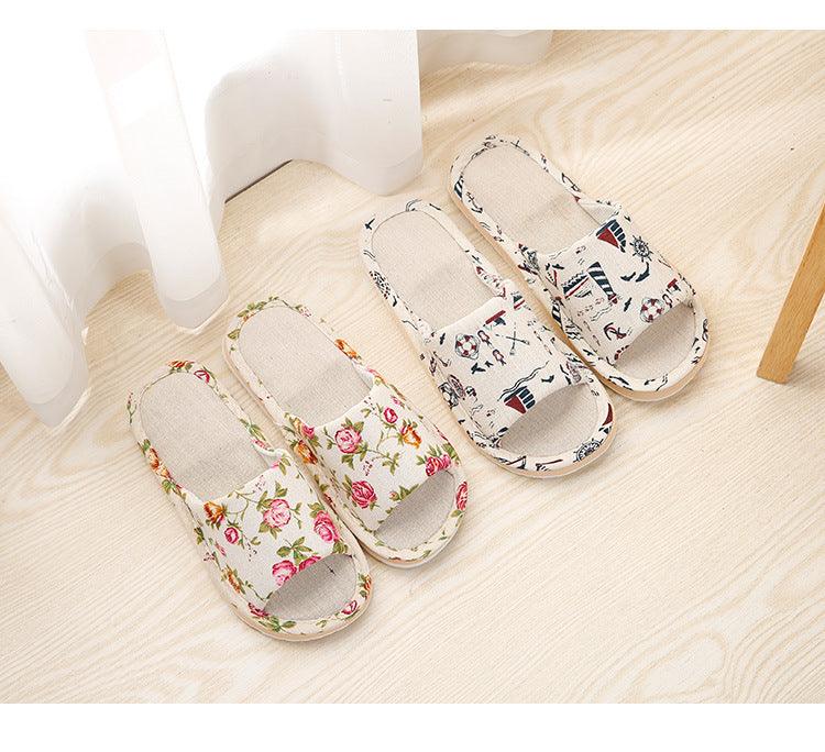 Women Casual Floral Home Slippers Soft Non-slip Foam Bottom Slippers Spring Autumn Indoor Couple Linen Slipper Flip Flops Slides Slip-On Indoor Slippers For Women Soft Womens Flannel Home Bedroom Slippers Stevvex