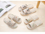 Women Casual Floral Home Slippers Soft Non-slip Foam Bottom Slippers Spring Autumn Indoor Couple Linen Slipper Flip Flops Slides Slip-On Indoor Slippers For Women Soft Womens Flannel Home Bedroom Slippers Stevvex