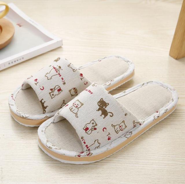 Women Casual Floral Home Slippers Soft Non-slip Foam Bottom Slippers Spring Autumn Indoor Couple Linen Slipper Flip Flops Slides Slip-On Indoor Slippers For Women Soft Womens Flannel Home Bedroom Slippers Stevvex