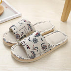 Women Casual Floral Home Slippers Soft Non-slip Foam Bottom Slippers Spring Autumn Indoor Couple Linen Slipper Flip Flops Slides Slip-On Indoor Slippers For Women Soft Womens Flannel Home Bedroom Slippers Stevvex