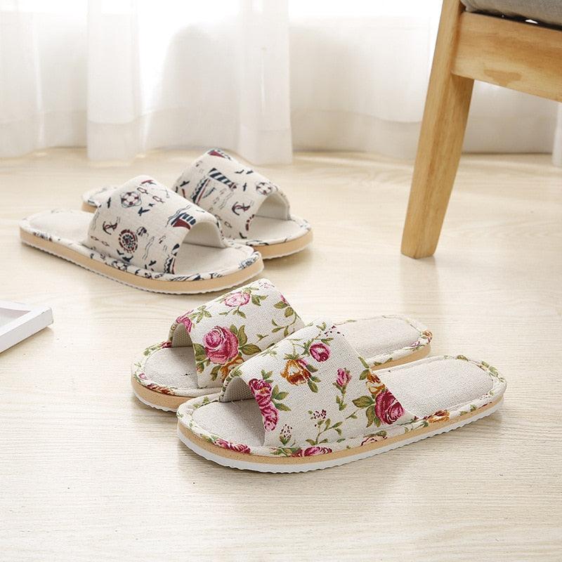 Women Casual Floral Indoor Home Slippers Flower Soft Slippers Spring Autumn Flip Flops Slides Slippers Cozy Casual Footwear Cloth Slippers Open Toe Low-Top Flat Slipper Indoor House Slippers Stevvex