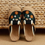 Women Casual Linen Handmade Mules Flat Slippers Retro Vegan Summer Canvas Comfortable Espadrille New Women Shoes Slides Flat Summer Style Handmade Retro Slippers Stevvex