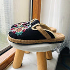 Women Casual Linen Handmade Mules Flat Slippers Retro Vegan Summer Canvas Comfortable Espadrille New Women Shoes Slides Flat Summer Style Handmade Retro Slippers Stevvex