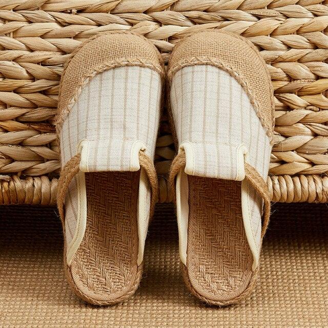 Women Casual Linen Handmade Mules Flat Slippers Retro Vegan Summer Canvas Comfortable Espadrille New Women Shoes Slides Flat Summer Style Handmade Retro Slippers Stevvex