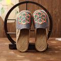 Women Casual Linen Handmade Mules Flat Slippers Retro Vegan Summer Canvas Comfortable Espadrille New Women Shoes Slides Flat Summer Style Handmade Retro Slippers Stevvex