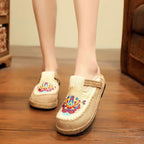 Women Casual Linen Handmade Mules Flat Slippers Retro Vegan Summer Canvas Comfortable Espadrille New Women Shoes Slides Flat Summer Style Handmade Retro Slippers Stevvex
