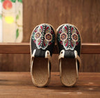 Women Casual Linen Handmade Mules Flat Slippers Retro Vegan Summer Canvas Comfortable Espadrille New Women Shoes Slides Flat Summer Style Handmade Retro Slippers Stevvex