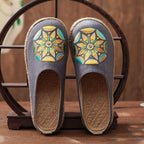 Women Casual Linen Handmade Mules Flat Slippers Retro Vegan Summer Canvas Comfortable Espadrille New Women Shoes Slides Flat Summer Style Handmade Retro Slippers Stevvex