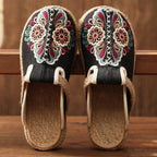 Women Casual Linen Handmade Mules Flat Slippers Retro Vegan Summer Canvas Comfortable Espadrille New Women Shoes Slides Flat Summer Style Handmade Retro Slippers Stevvex